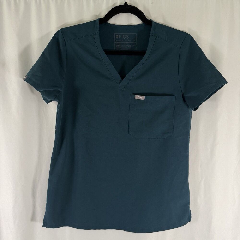 Figs Scrub Top Women's XS Green Vneck Short Sleeve Technical Collection